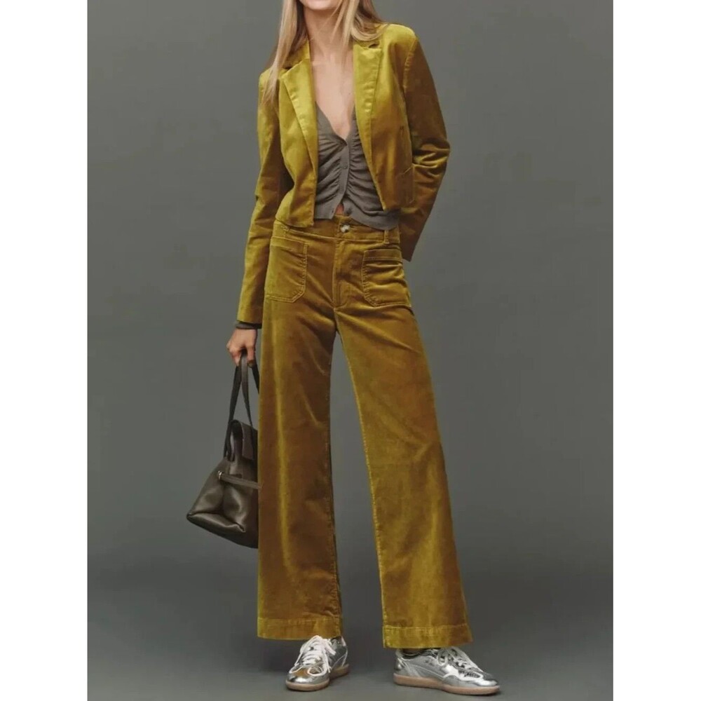 Maeve Anthropologie The Colette Full Length Velvet Wide Leg Pants NWT 23T